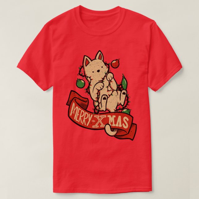 Camiseta Merry Xmas Cat Ugly Sweater por Tobe Fonseca (Frente do Design)
