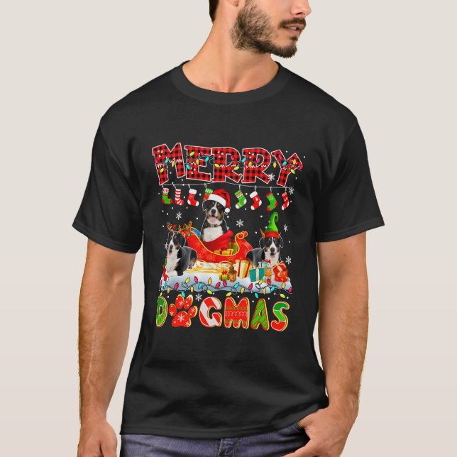 Camiseta Merry Xmas Dog 3 Papais noeis Reindeer Entlebucher (Frente)