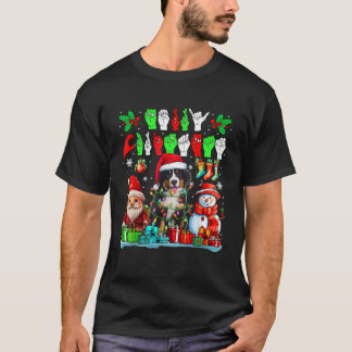 Camiseta Merry Xmas Mãos Língua de Sinais Santa Bernês Mont