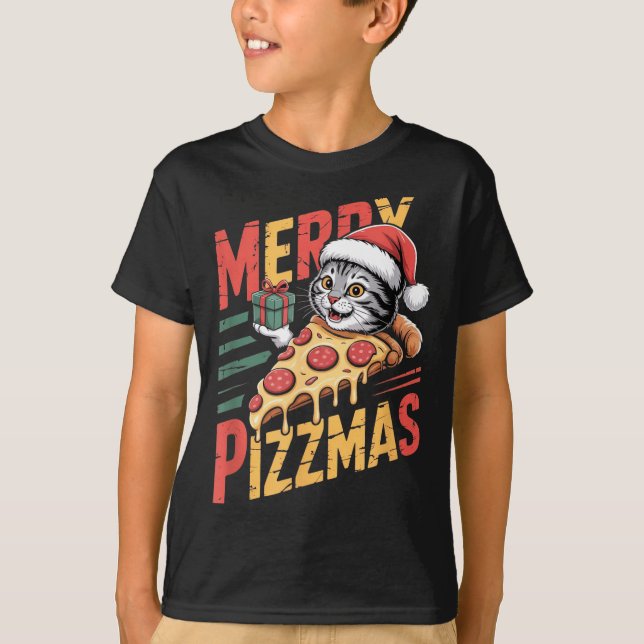 Camiseta Merry Zzmas Christmas Cat Funny Zza Lover Xmas Cat (Frente)
