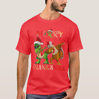 Camiseta Merryhanksmas Dinosaururkey Rapper Dabbing family