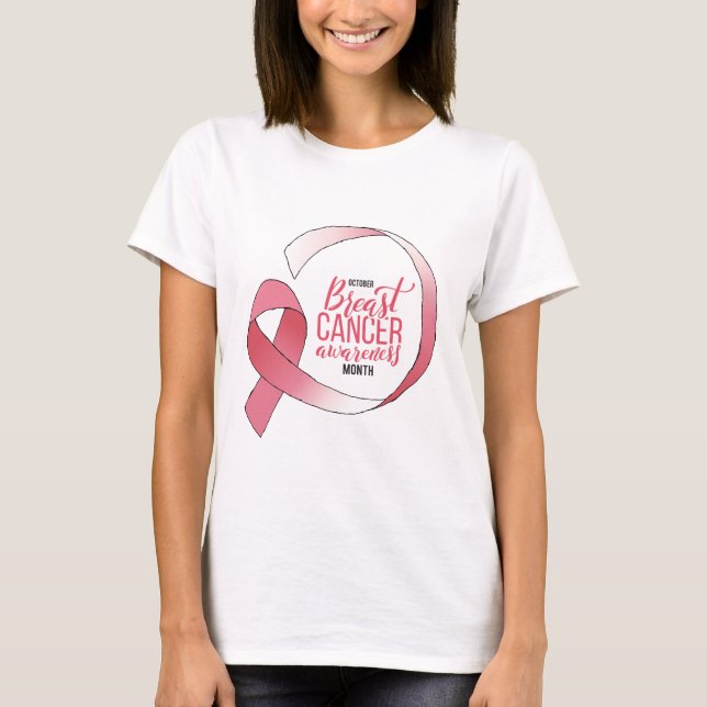 Camiseta Mês BCA de Desenho de Fita de câncer de mama Rosa (Frente)
