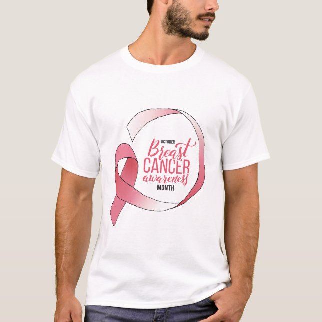 Camiseta Mês BCA de Desenho de Fita de câncer de mama Rosa (Frente)