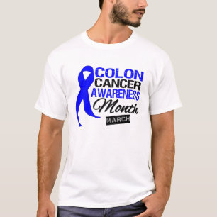 Camiseta Mês da consciência do cancro do cólon da fita azul