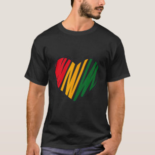 Camiseta Mês da História Negra Coração Vermelho, Dourado e