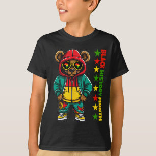 Camiseta Mês da História Negra Hip Hop Urso Fofo Afro-Ameri