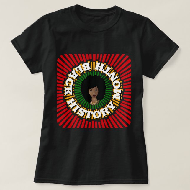 Camiseta Mês da História Negra, Raios do Sol, Mulher Negra (Frente do Design)
