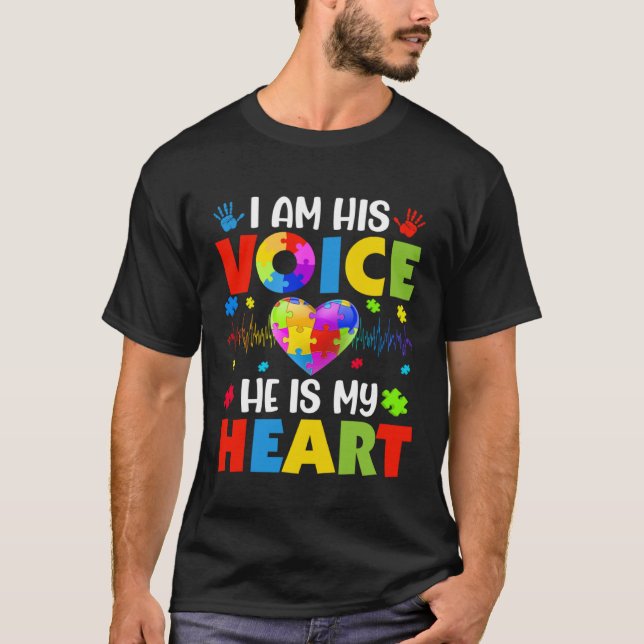 Camiseta Mês de Conscientização do Autismo Eu Sou Sua Voz E (Frente)