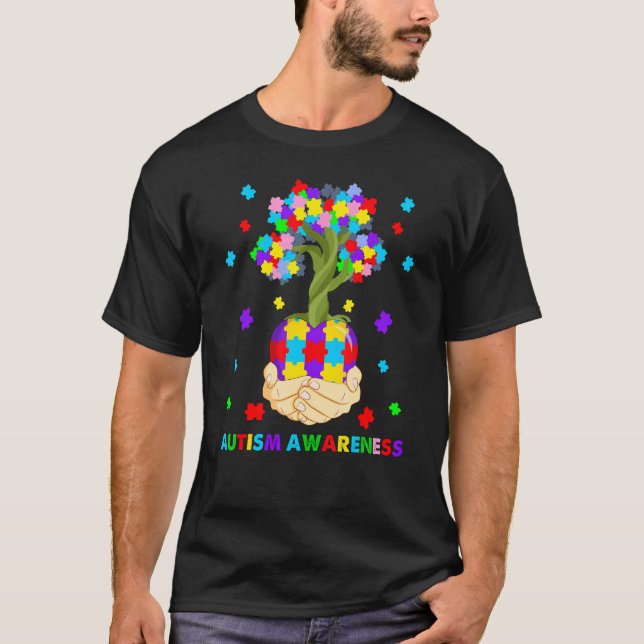 Camiseta Mês de conscientização sobre autismo da árvore Cor (Frente)