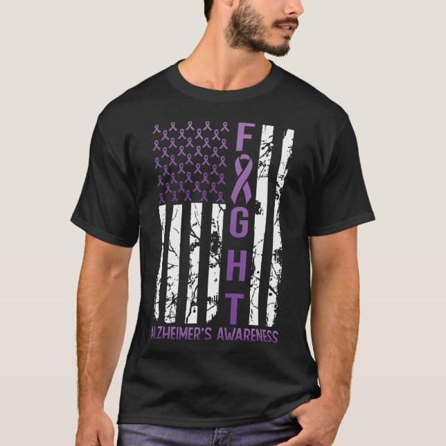Camiseta Mês De Sensibilização Do Alzheimer Bandeira Dos Eu (Frente)