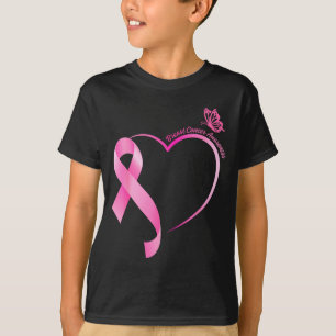 Camiseta Mês do câncer de mama laço rosa forte coração