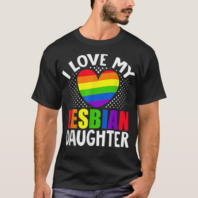 Camiseta Mês do Orgulho Lésbico LGBT Eu Amo Filha Lésbica H (Frente)