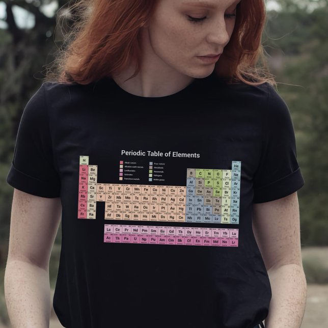Camiseta Mesa periódica de T-Shirt feminino (escuro) (Periodic Table of Elements Women Black T-Shirt)