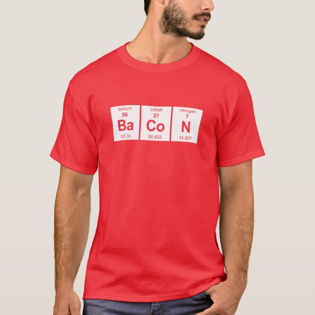 Camiseta Mesa periódica do bacon (Frente)