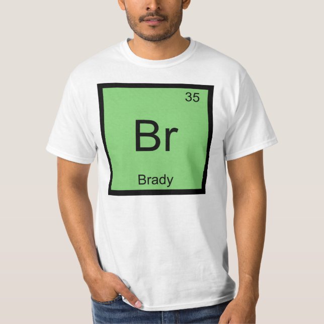 Camiseta Mesa Periódica do Elemento de Química de Nome Brad (Frente)