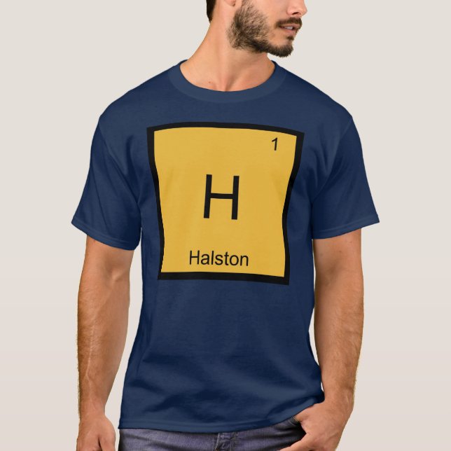 Camiseta Mesa Periódica do Elemento de Química do Nome Hals (Frente)