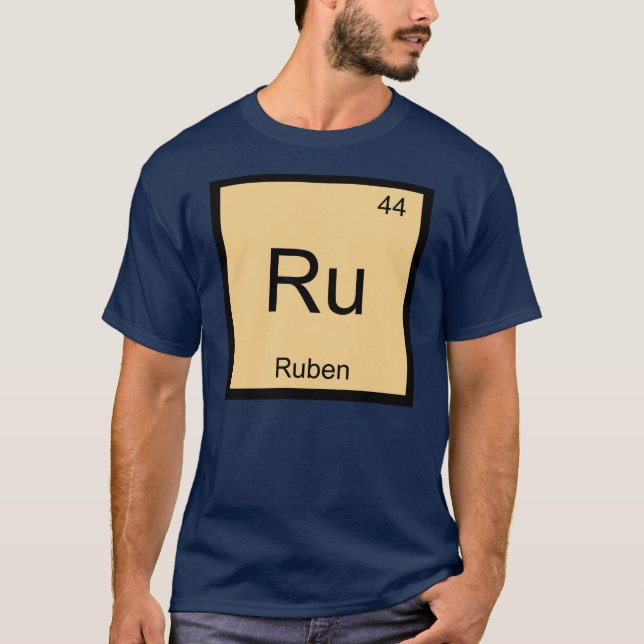 Camiseta Mesa Periódica do Elemento Químico da Nome Ruben (Frente)