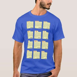 Camiseta Meses de Calendário Clássicos a Qualquer Ano