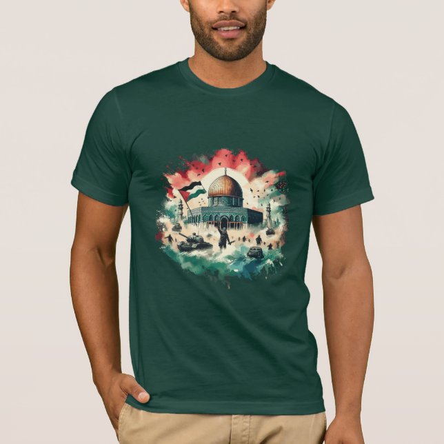 Camiseta Mesquita Al-Aqsa, Salvar Gaza - Design vetor de ca (Frente)