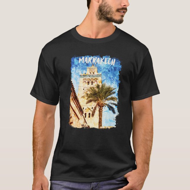Camiseta Mesquita Marrakech Marrocos Watercolor Kutubiyya o (Frente)
