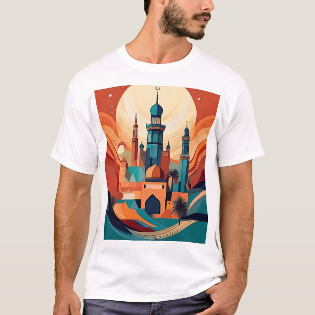 Camiseta Mesquita Serene Árabe: Impressão de Arte Cultural (Frente)