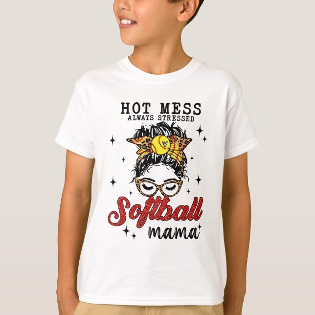 Camiseta Mess Always Stress Softball Mama (Frente)
