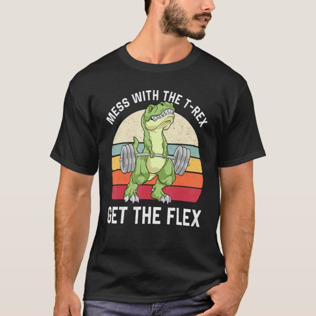 Camiseta Mess Com O Rex, Pegue O Frasco Do Dinossauro Flex. (Frente)