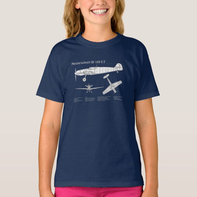 Camiseta Messerschmitt Bf 109 - Airplane Blueprint ABD (Frente)