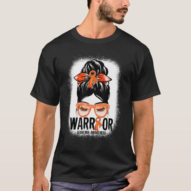 Camiseta Messun Leopard Orange Ribbon Leukemia Guerreiro (Frente)