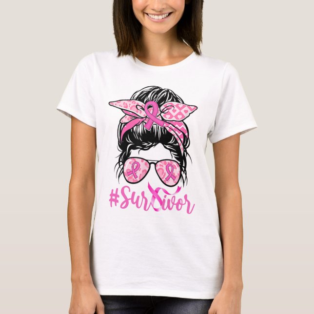 Camiseta Messun Pink Fita Fita Leopardo Cancer da Mama Guer (Frente)