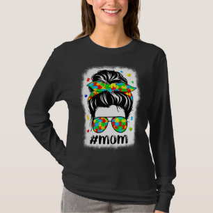 Camiseta Messy Bun Bandana Mamãe Apoiadora Mulheres Autismo
