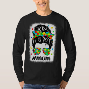 Camiseta Messy Bun Bandana Mamãe Apoiadora Mulheres Autismo