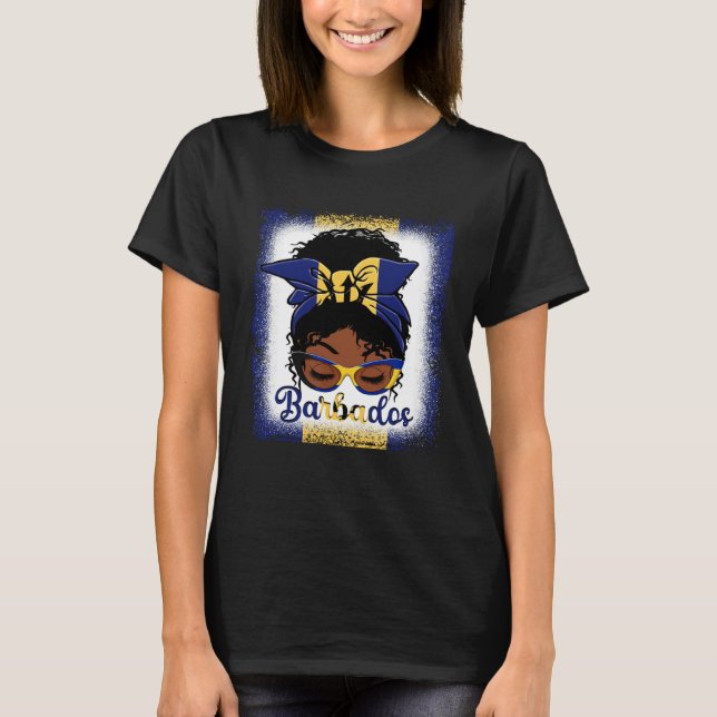 Camiseta Messy Bun Barbados Flag Womens Woman Girl (Frente)