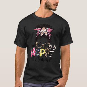 Camiseta Messy Bun Bunny One Hoppy Momma Leopard Happy East