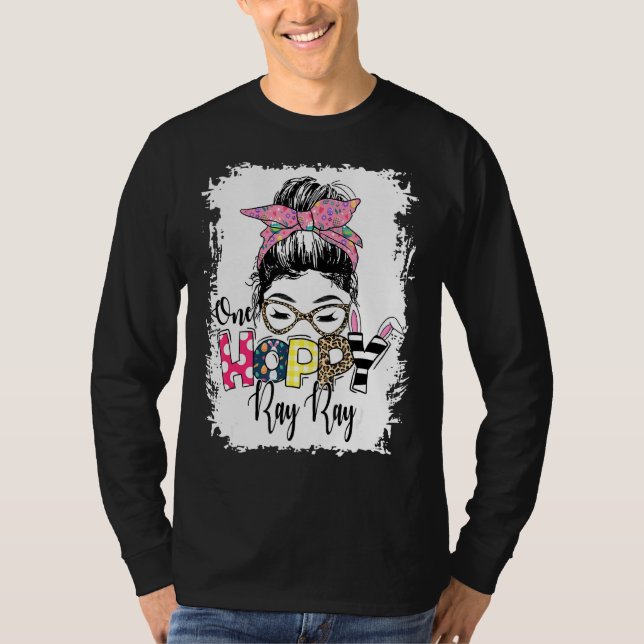 Camiseta Messy Bun Bunny One Hoppy Ray Leopard Happy Ea (Frente)