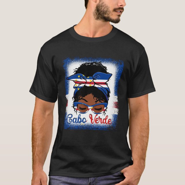 Camiseta Messy Bun Cape Verdean Cabo Verde Flag Womens Woma (Frente)