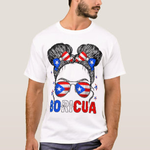 Camiseta Messy Bun Girl Boricua Porto Rico Hispânico