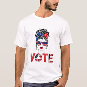 Camiseta Messy Bun Girl Hair, bandeira dos EUA