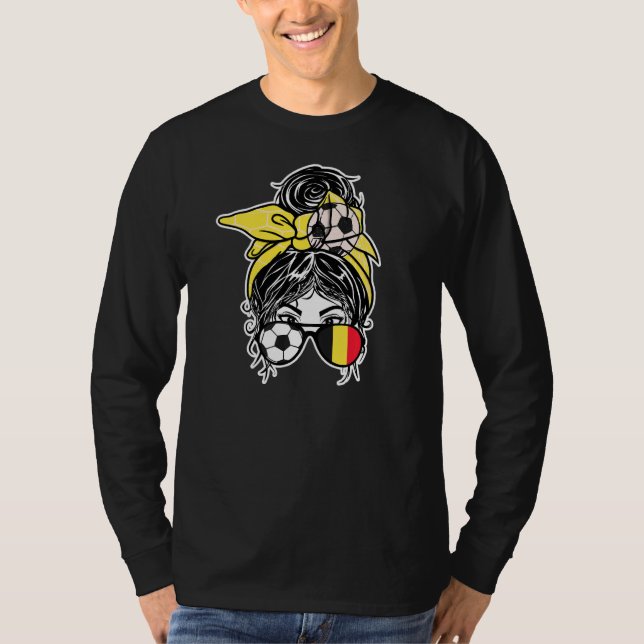 Camiseta Messy Bun Hair Belga Soccer Girl Belgium Jersey (Frente)