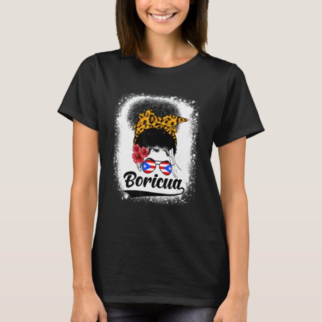 Camiseta Messy Bun Hair Boricua Puerto Rico Puerto Rican Fl (Frente)