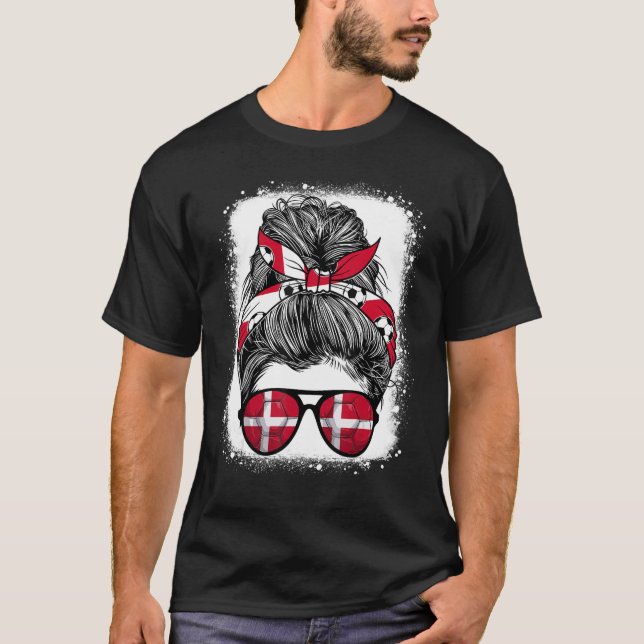 Camiseta Messy Bun Hair Denmark Flag Glasses Danish Girls W (Frente)
