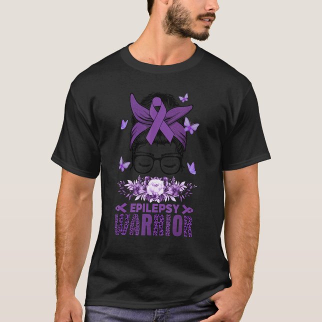 Camiseta Messy Bun Hair Epilepsy Awareness Day Warrior Wome (Frente)