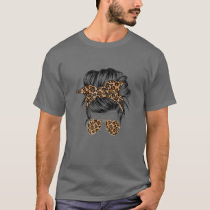 Camiseta Messy Bun Mãe Leopard Cabelo Mensageiro Mães Vida