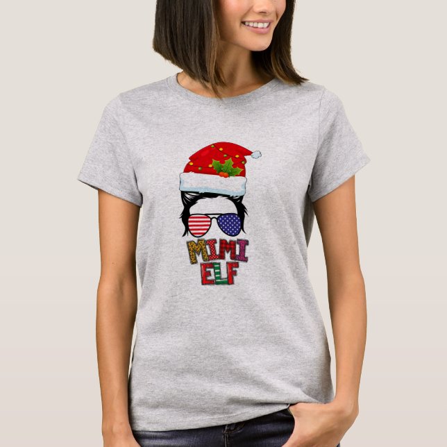 Camiseta Messy Bun Mimi Elf Corresponding Family Group (Frente)