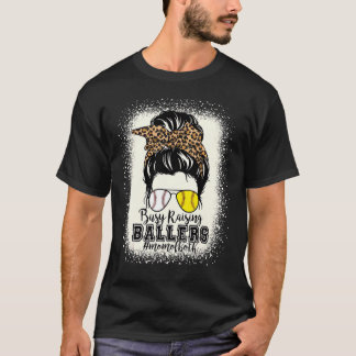 Camiseta Messy Bun Mom Of Both Baseball Softball Busy Raisi