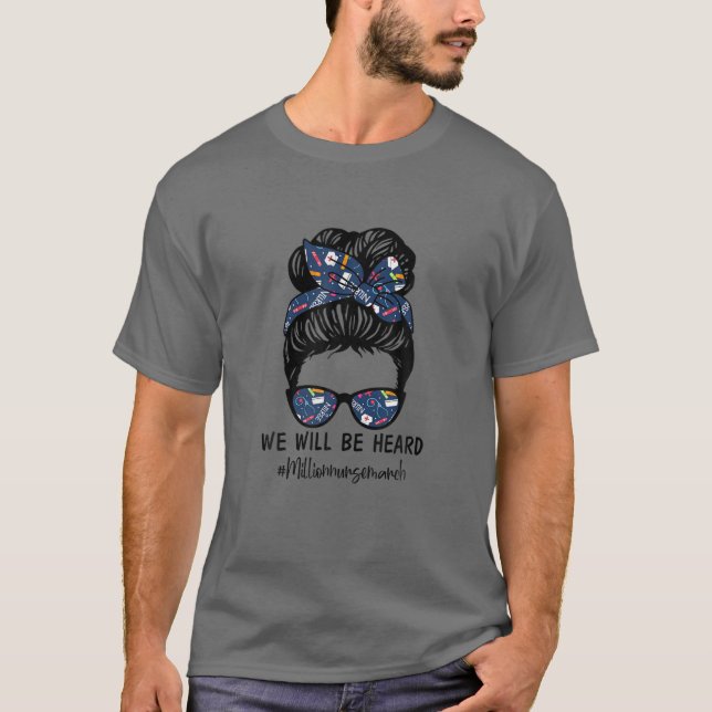 Camiseta Messy Bun Strong Million Nurse Março De 2022 (Frente)