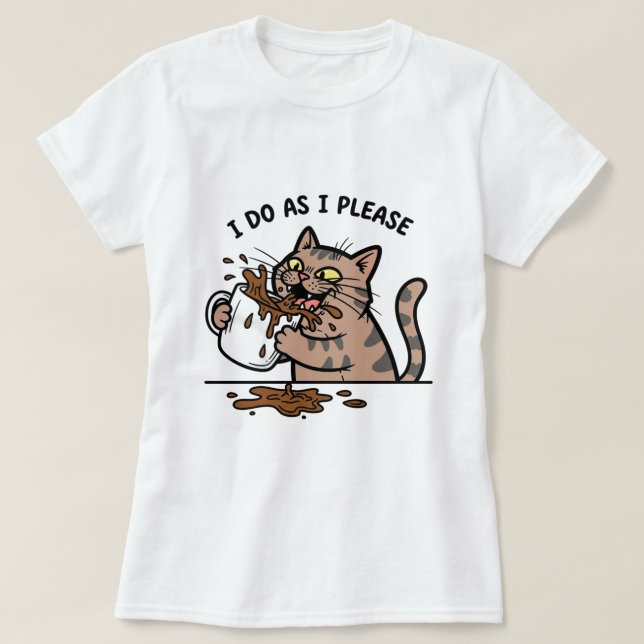 Camiseta Messy cat drinking coffeeT-Shirt (Frente do Design)