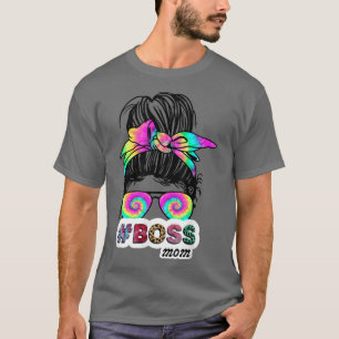 Camiseta Messy Hair Bun Boss Mom Tie Dye Mothers Day Women