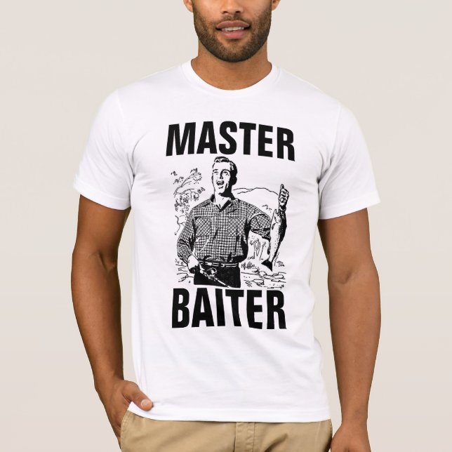 Camiseta MESTRE BAITER, t-shirt engraçados da pesca (Frente)