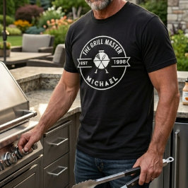 Camiseta Mestre da Grelha Ano de Fundação Nome Grelhando Ch